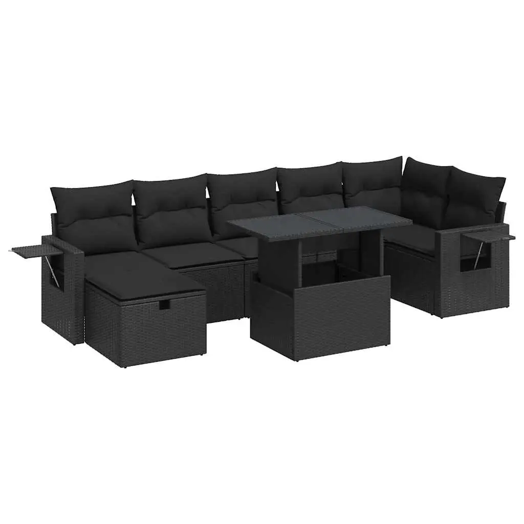 8 Piece Garden Sofa Set with Cushions Black Poly Rattan 3327865 - Furniture