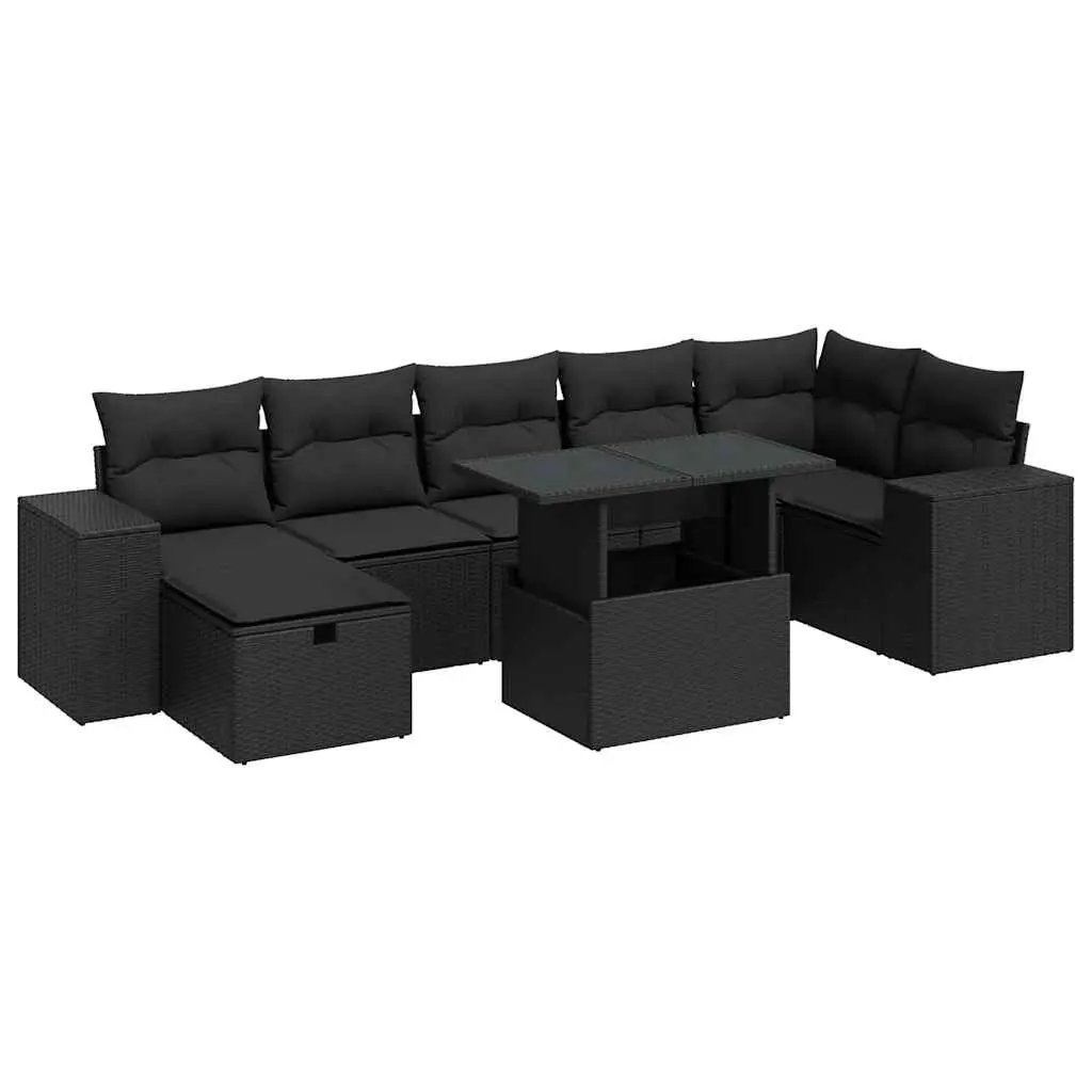5 Piece Garden Sofa Set with Cushions Black Poly Rattan 3327945 - Furniture