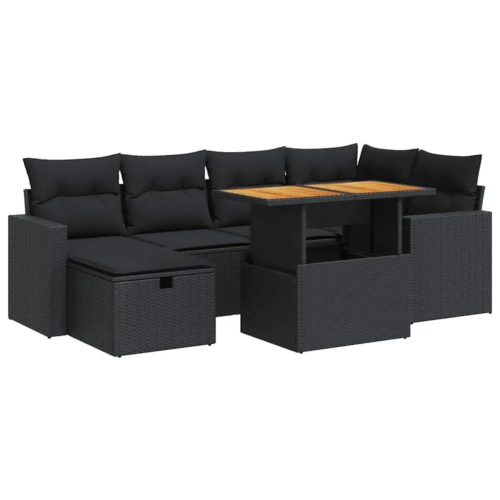 8 Piece Garden Sofa Set with Cushions Black Poly Rattan Acacia 3328000 - Furniture