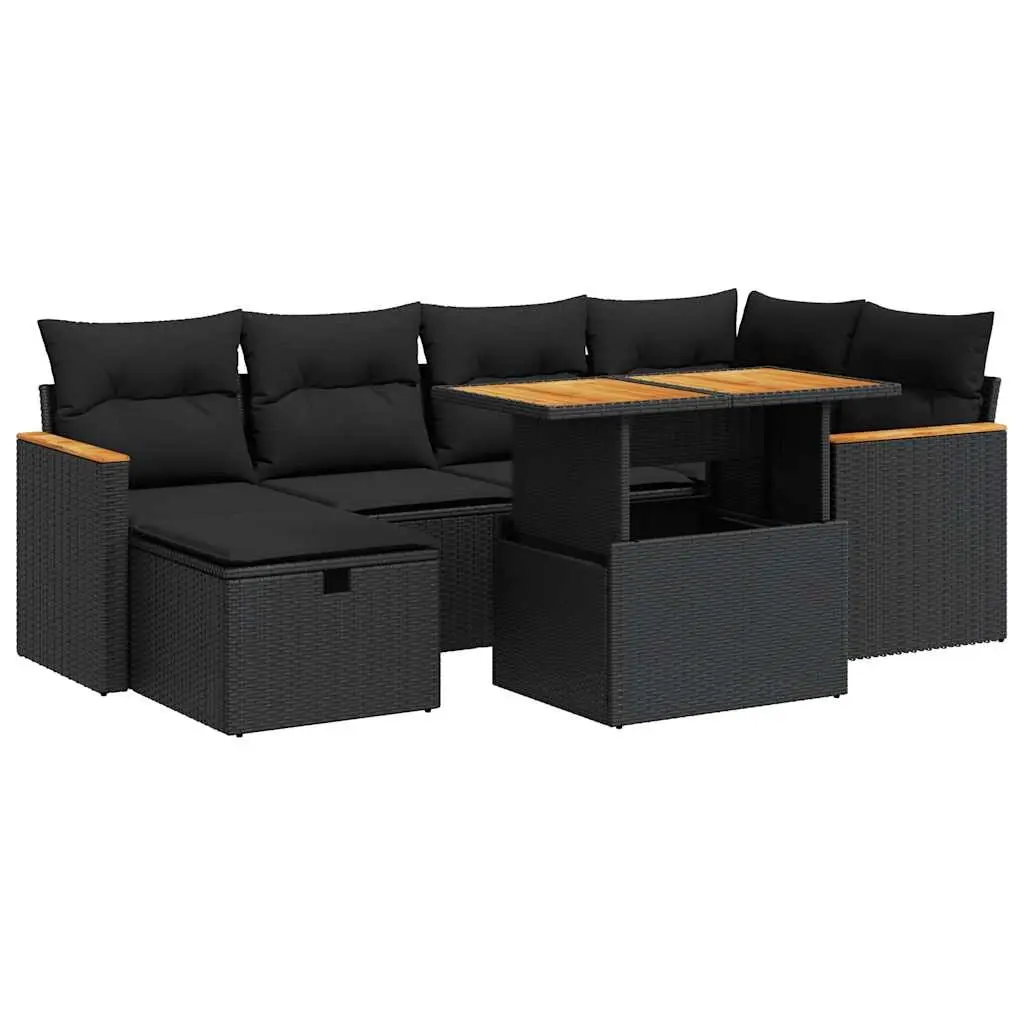 8 Piece Garden Sofa Set with Cushions Black Poly Rattan 3328112 - Furniture