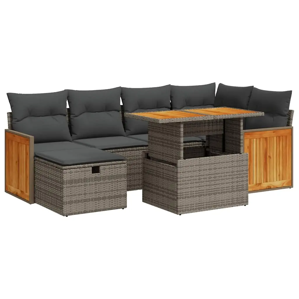 8 Piece Garden Sofa Set with Cushions Grey Poly Rattan 3328159 - Furniture