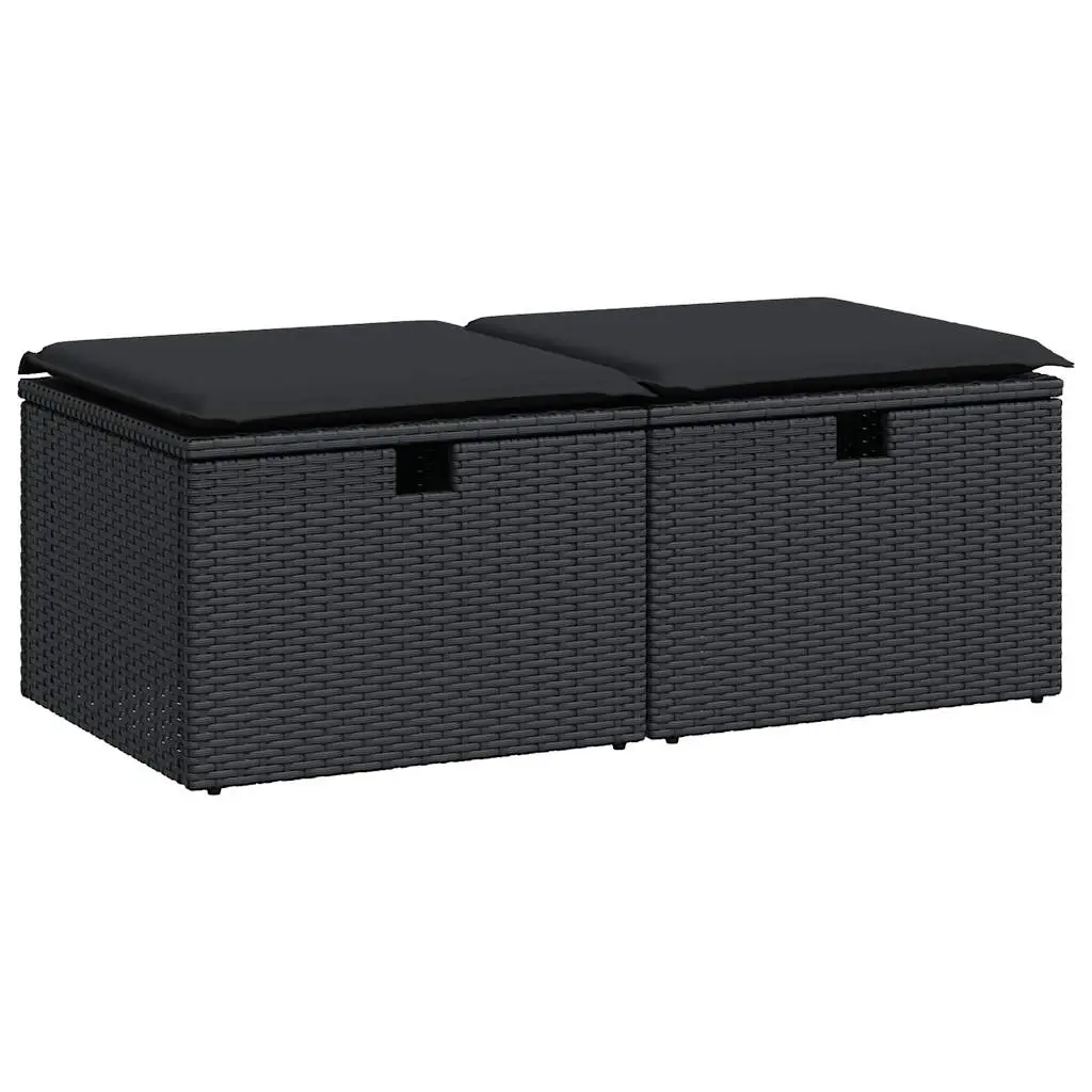2 Piece Garden Sofa Set with Cushions Black Poly Rattan Acacia 3328668 - Furniture