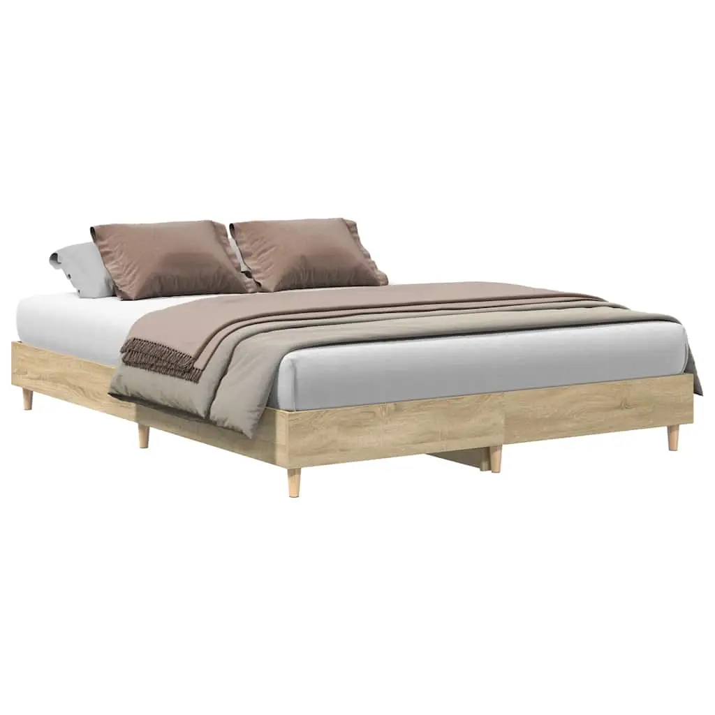 Bed Frame No Mattress Sonoma Oak 150x200 cm Engineered Wood 3328710 - Furniture