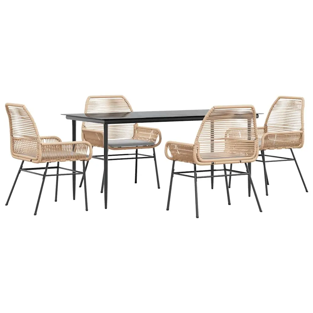 5 Piece Garden Dining Set with Cushions Brown Poly Rattan Glass 3334474 - Furniture