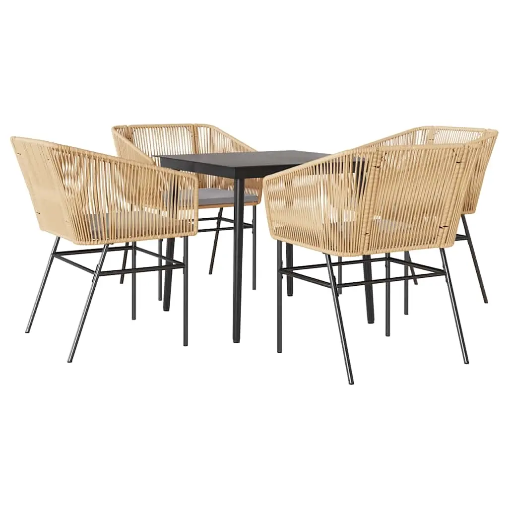 5 Piece Garden Dining Set with Cushions Brown Poly Rattan Glass 3334521 - Furniture