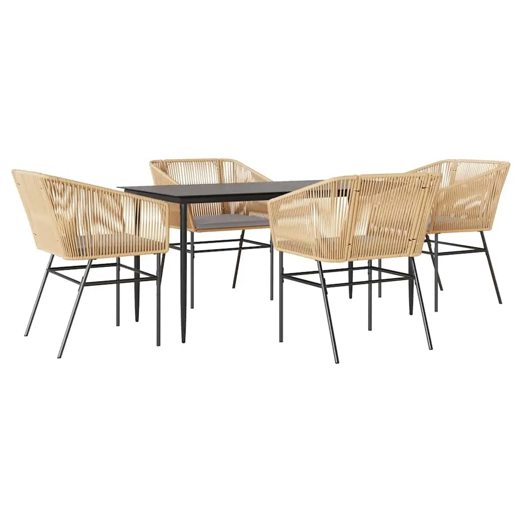 5 Piece Garden Dining Set with Cushions Brown Poly Rattan Glass 3334523 - Furniture