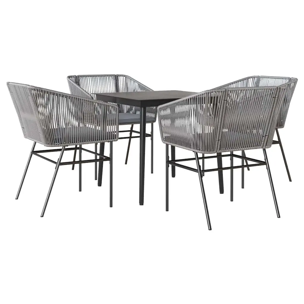 5 Piece Garden Dining Set with Cushions Grey Poly Rattan Glass 3334528 - Furniture