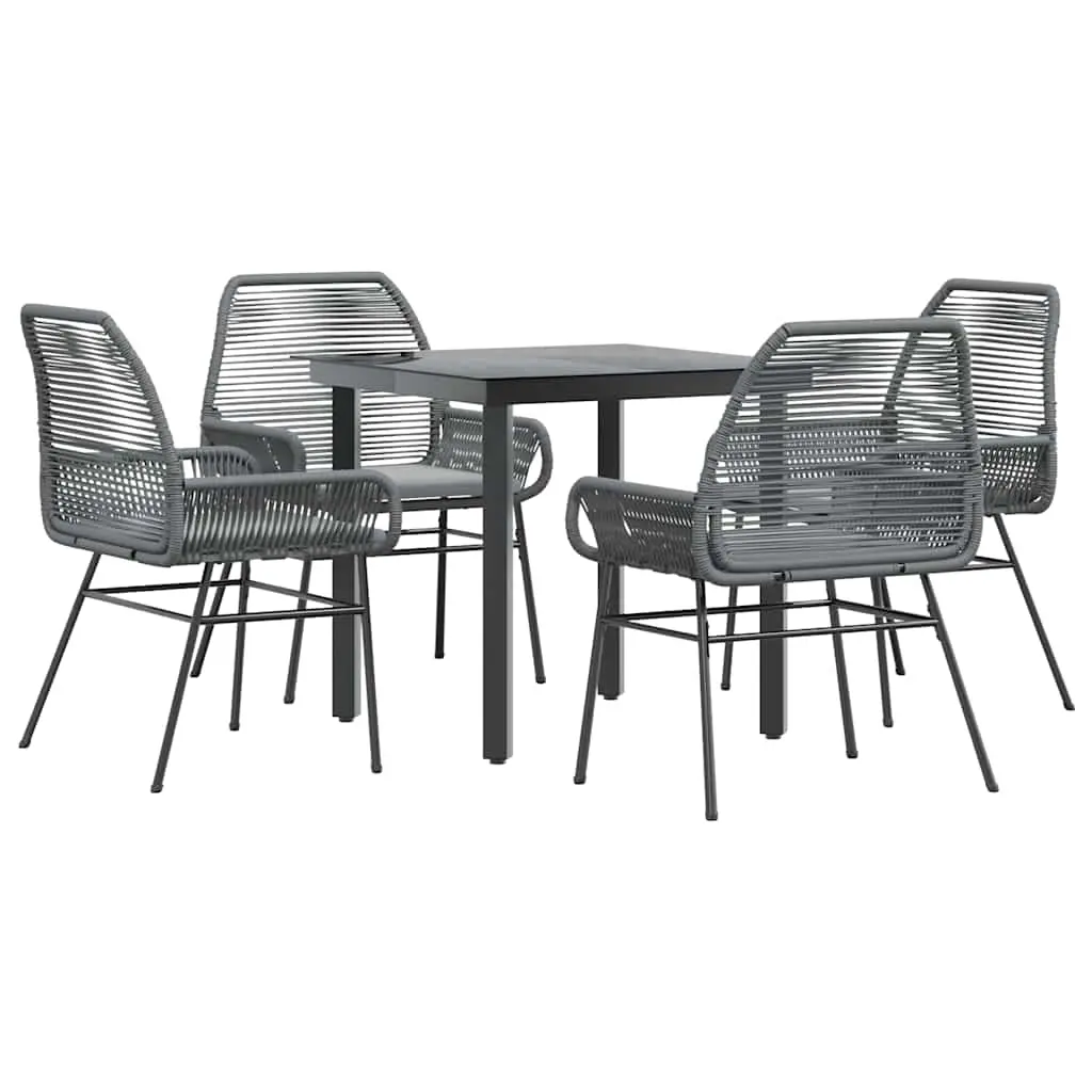 5 Piece Garden Dining Set with Cushions Grey Poly Rattan Glass 3334577 - Furniture