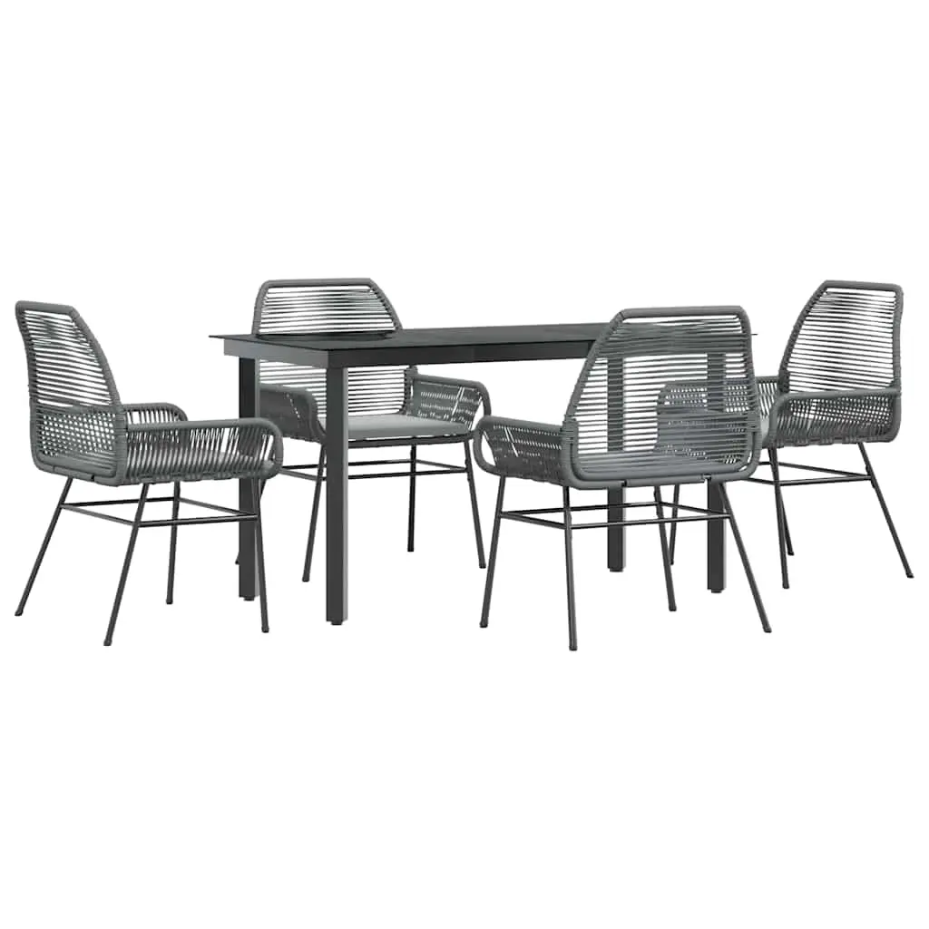 5 Piece Garden Dining Set with Cushions Grey Poly Rattan Glass 3334578 - Furniture