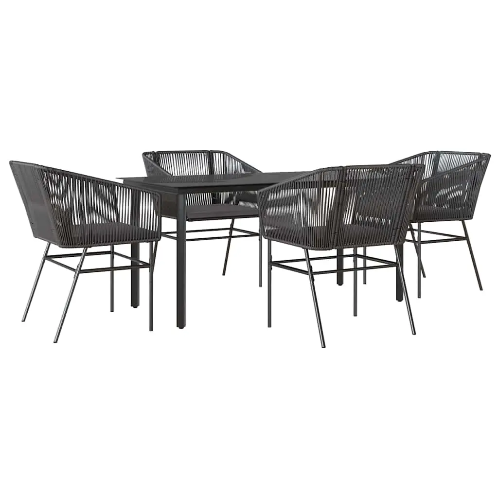 5 Piece Garden Dining Set with Cushions Black Poly Rattan Glass 3334614 - Furniture