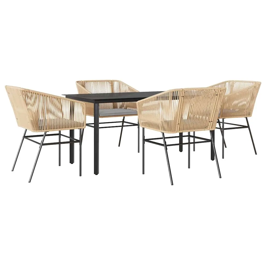 5 Piece Garden Dining Set with Cushions Brown Poly Rattan Glass 3334621 - Furniture