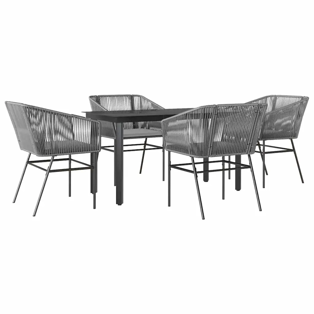 5 Piece Garden Dining Set with Cushions Grey Poly Rattan Glass 3334627 - Furniture