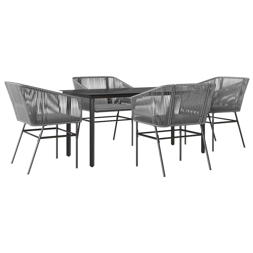 5 Piece Garden Dining Set with Cushions Grey Poly Rattan Glass 3334628 - Furniture