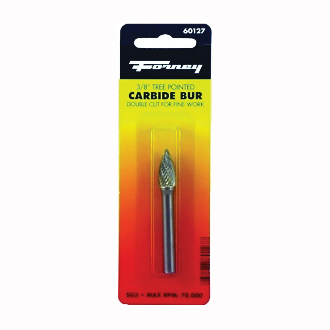 60127 Burr, 3/8 in Dia Cutting, 1/4 in Shank, Tree Pointed Shank, Tungsten Carbide Cutting Edge - Forney