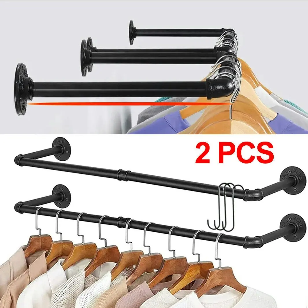 Fin 2Xdeeper Pipe Clothes Rack Wall Strong Iron Closet Organizer Garment Hanging Rod - Home & Garden