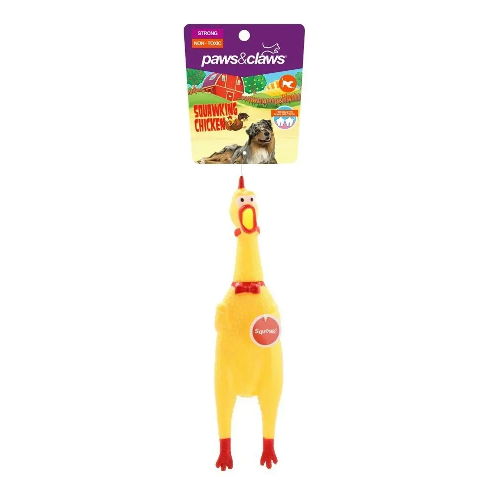 Paws & Claws 32cm Squawking Vinyl Rubber Chicken Dog Toy Chew Squeaking Fun YL - Pets