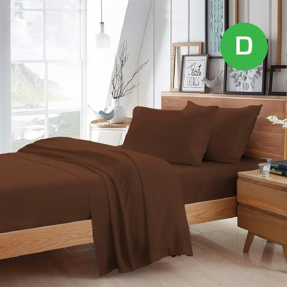 Double Size Chocolate Color Poly Cotton Fitted Sheet Flat Sheet Pillowcase Sheet Set - Home & Garden