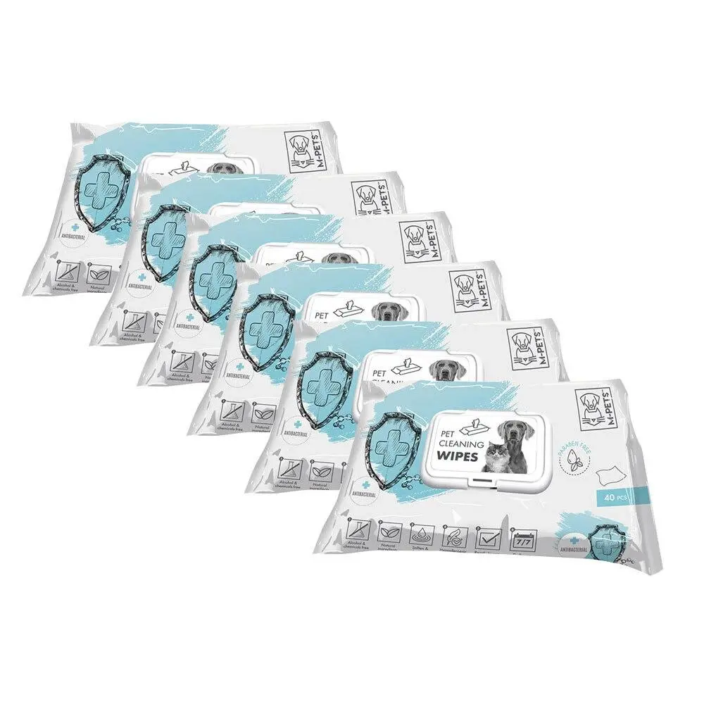 6x 40pc M-Pets 20cm Pet Dog/Puppy Cat Care Stain Cleaning Wipes Anti-Bacterial