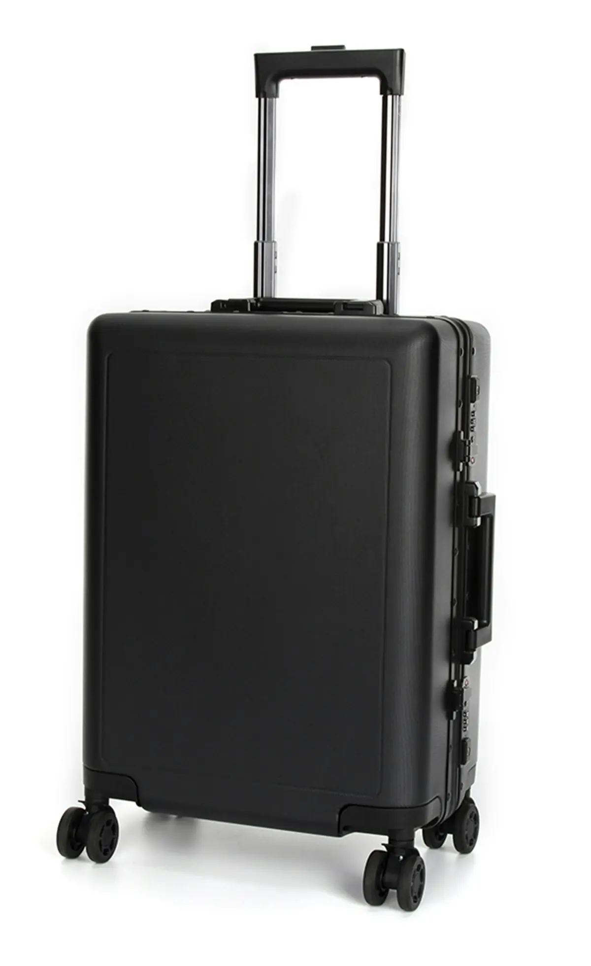 Suissewin Swiss Aluminium Luggage Suitcase Lightweight With TSA Locker 8 Wheels Carry on Hardcase SN7613A Black - Fashion
