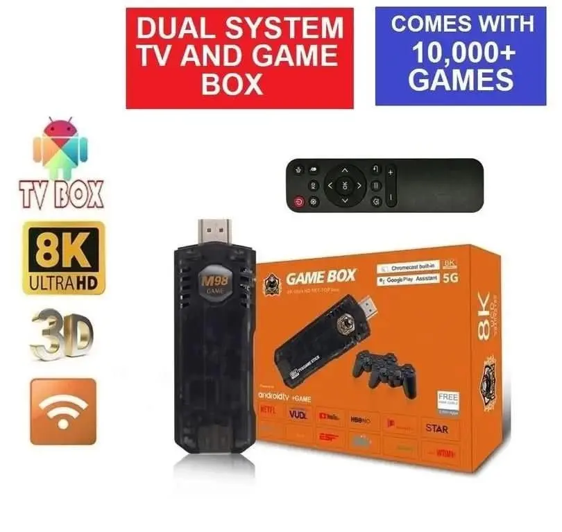 Tavice 8K Android TV Box with Game Stick + 2 Wireless Controllers | 10000+ Retro Game Console Dual WiFi 2.4G/5G - Electronics