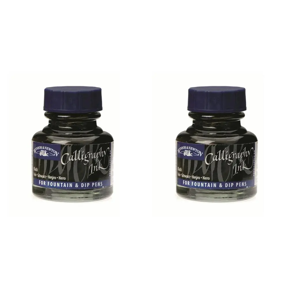 2x Winsor & Newton 30ml Calligraphy Ink Bottle Art Painting/Writing Matt Black - Hobbies