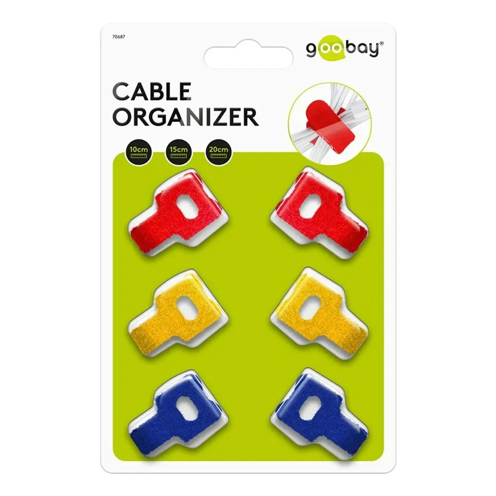 6pc Goobay Hook & Loop Fastener Cable Management Organiser Set Cord/Wire Ties - Electronics