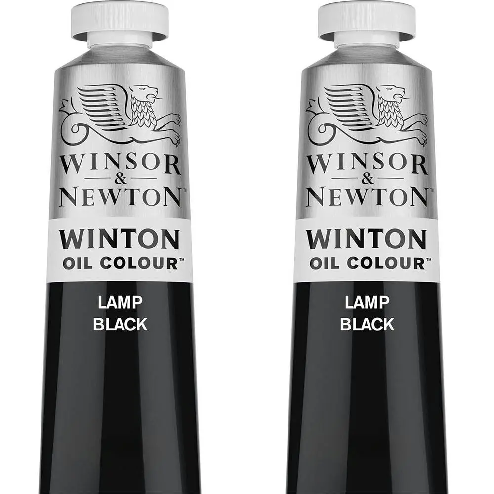 2x Winsor & Newton 200ml Winton Oil Colour Paint Artist/Painting Lamp Black - Hobbies