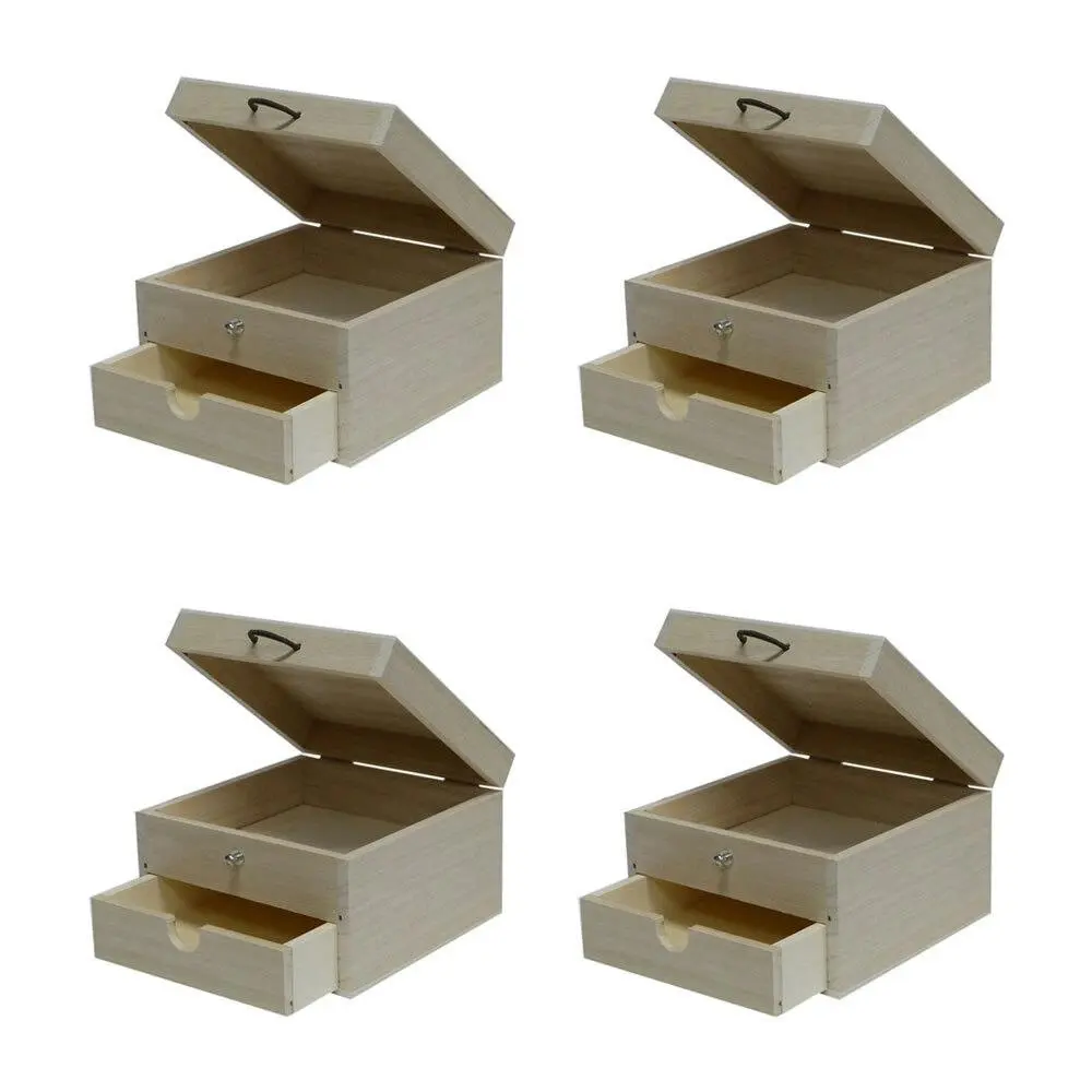 4x Boyle Art/Craft 15cm Wood Square Storage Box w/Hinge Opening/Drawer Organiser - Home & Garden