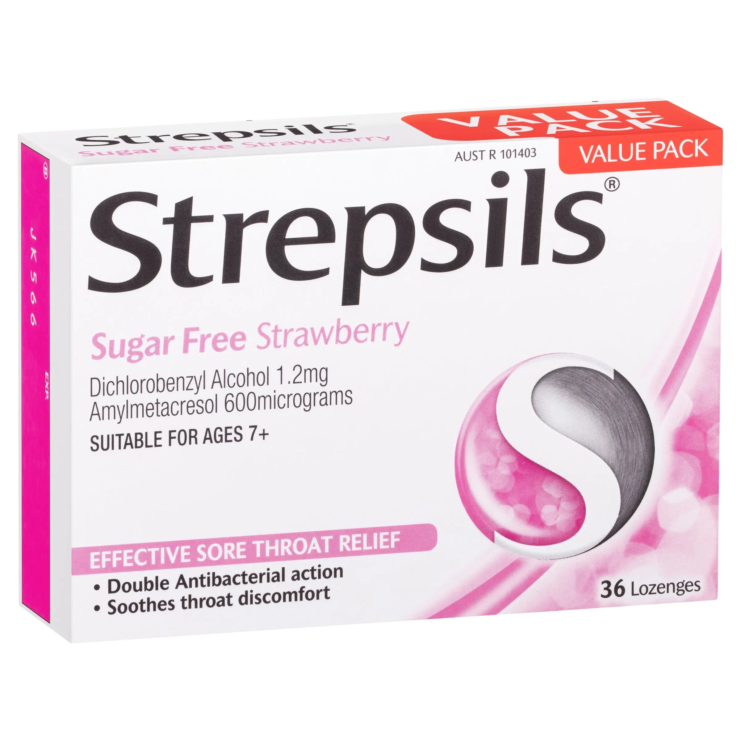 Strepsils Sugar Free Strawberry 36 Lozenges - Health