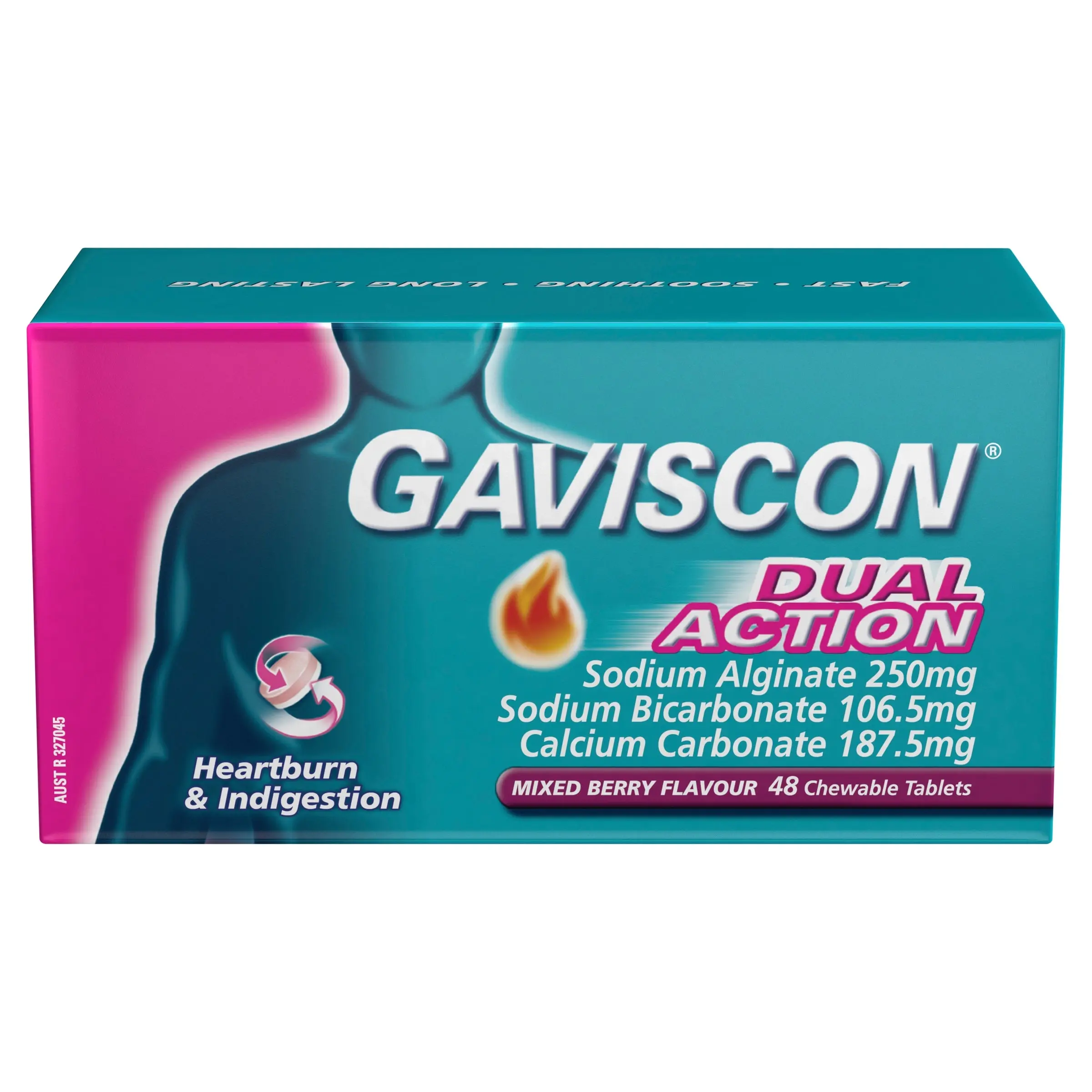 Gaviscon Dual Action Mixed Berry 48 Chewable Tablets - Health