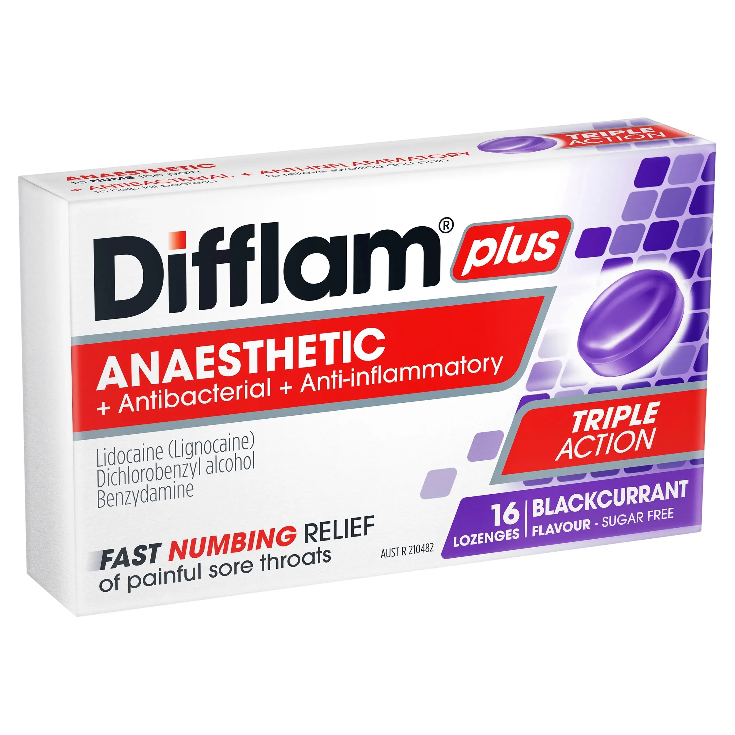 Difflam Plus Sore Throat Lozenges + Anaesthetic Blackcurrant 16 - Health