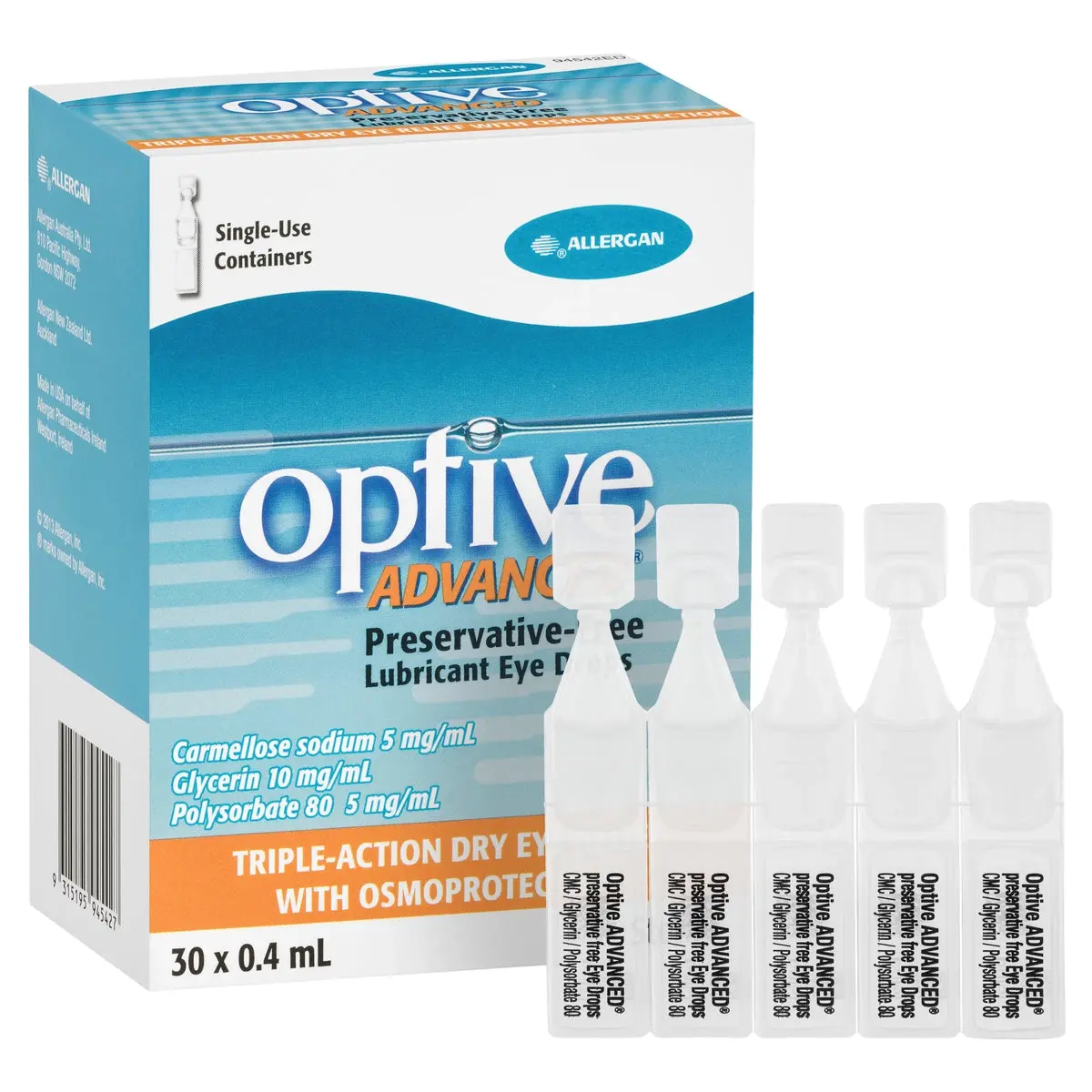 Optive Advanced Lubricant Eye Drops 0.4ml X 30 Vials - Health
