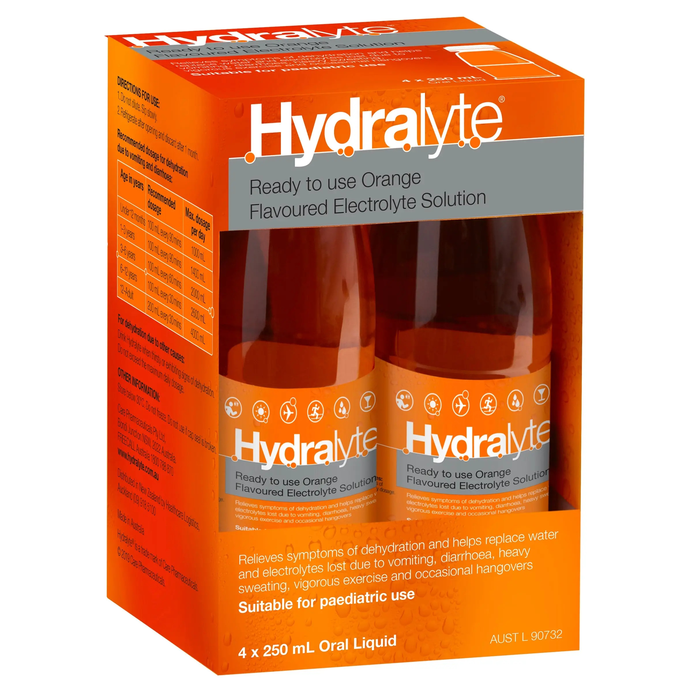 Hydralyte Ready To Drink Orange 250ml X4PACK - Health