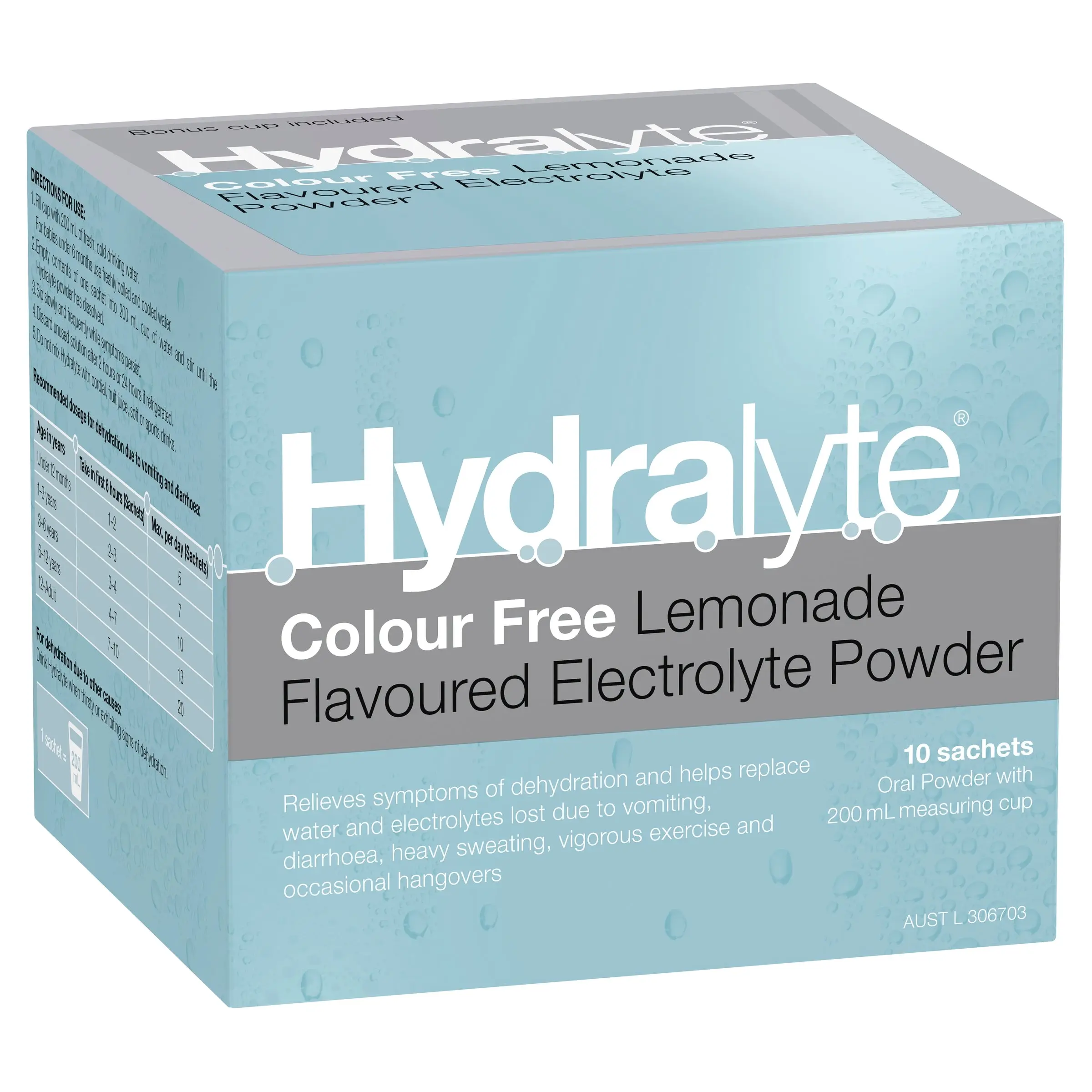 Hydralyte Electrolyte Powder Colour Free Lemonade 10 Sachets - Health