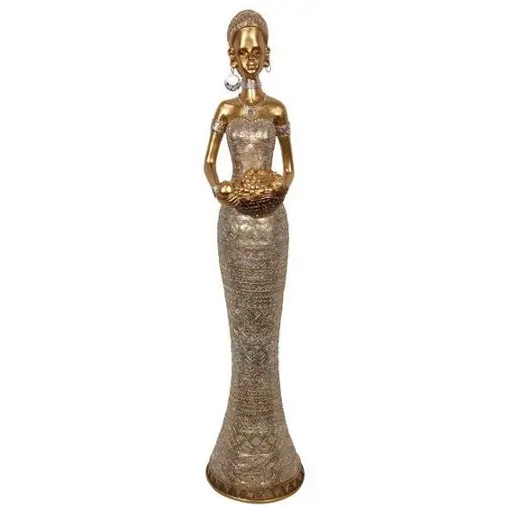 Gold Glitter Standing African Lady Carrying Fruit - Home & Garden