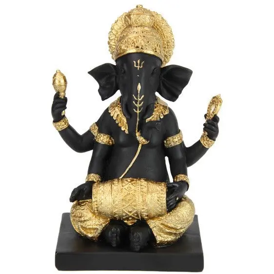 Ganesh with Drum - Black & Gold