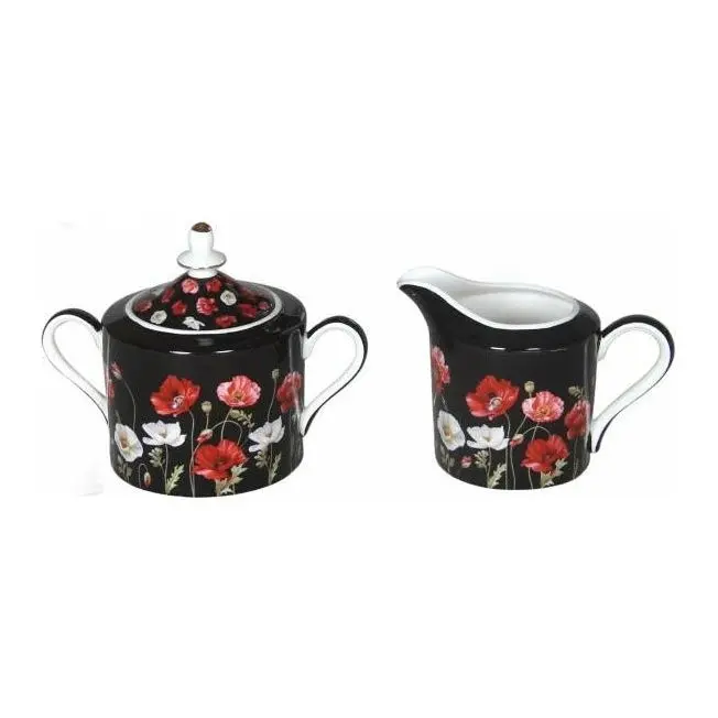 Poppies on Black Fine China - Sugar & Milk Set