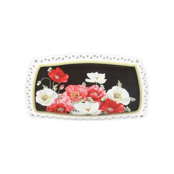 New Poppies on Black Fine China - Plate