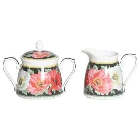 New Poppies on Black Fine China - Sugar & Milk Set