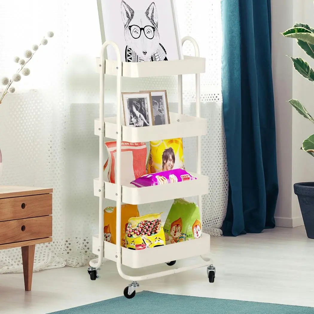 Levede 4 Tiers Kitchen Trolley Cart Steel Storage Rack Shelf Organiser White - Home & Garden