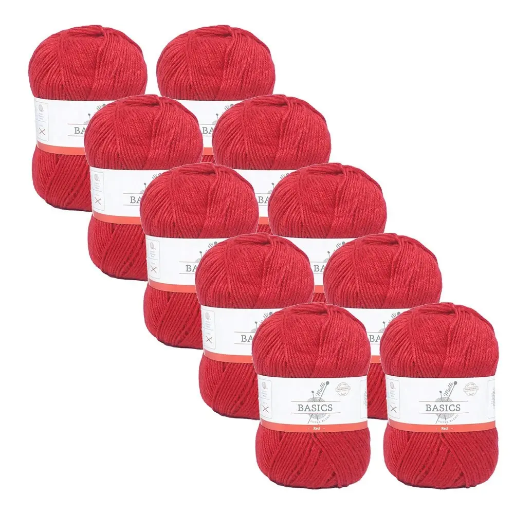 10x Malli Blend Basic 100g Acrylic/Polyester Yarn Knitting/Crochet Craft Red - Hobbies