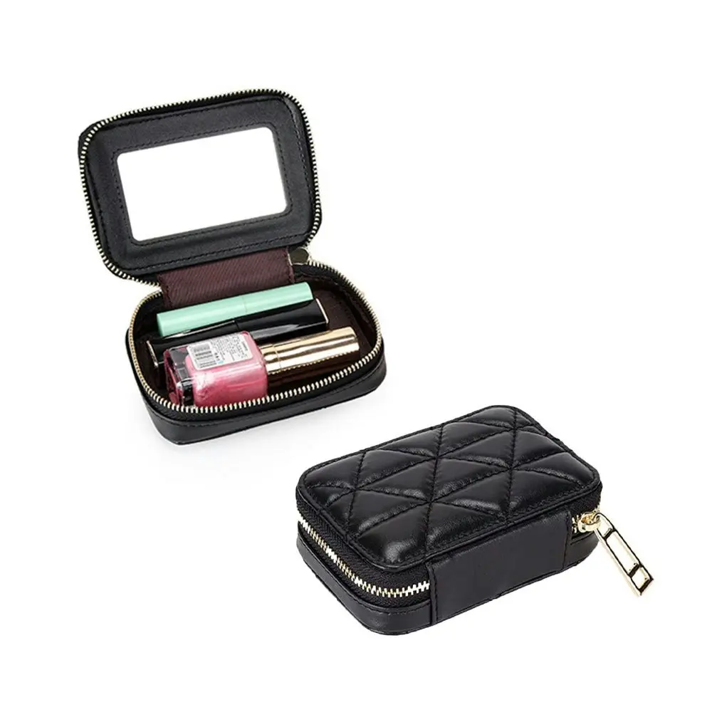 Outdoor Makeup Bag Lipstick Lip Gloss Bag Small Pouch Storage Purse with Mirror - Fashion