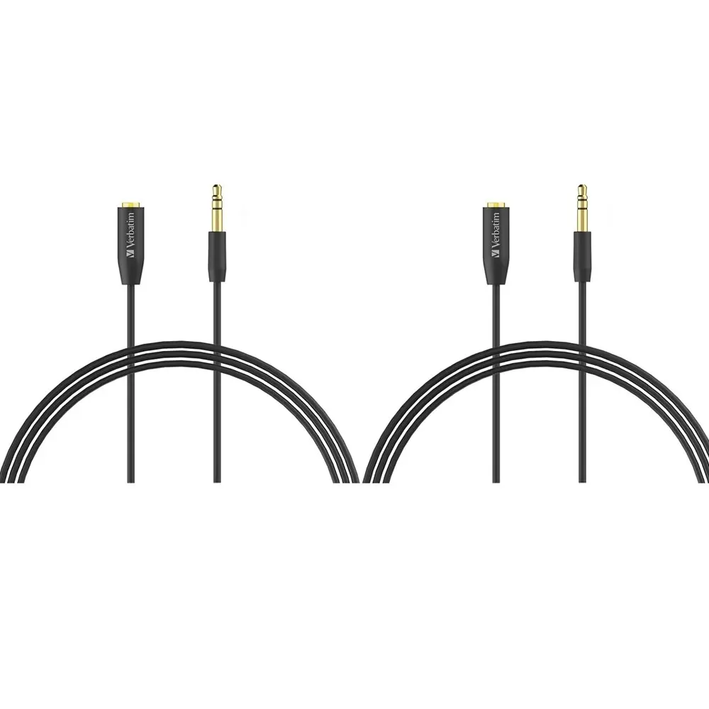 2PK Verbatim 3.5mm Aux F To M Gold Plated Copper Audio Extension Cable 3m Black - Electronics