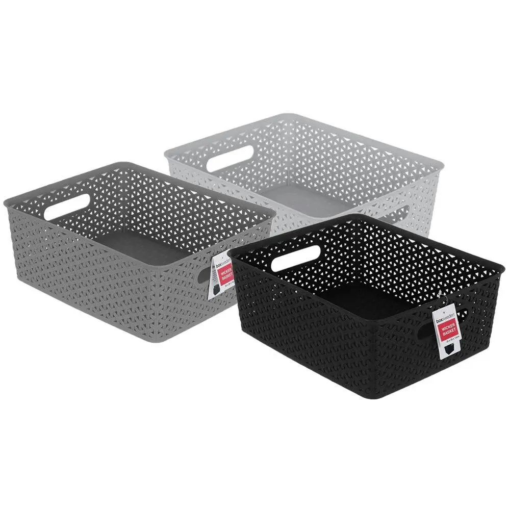3x Boxsweden Organiser Basket Wicker Design 35cm Storage Box Containers Assort. - Home & Garden