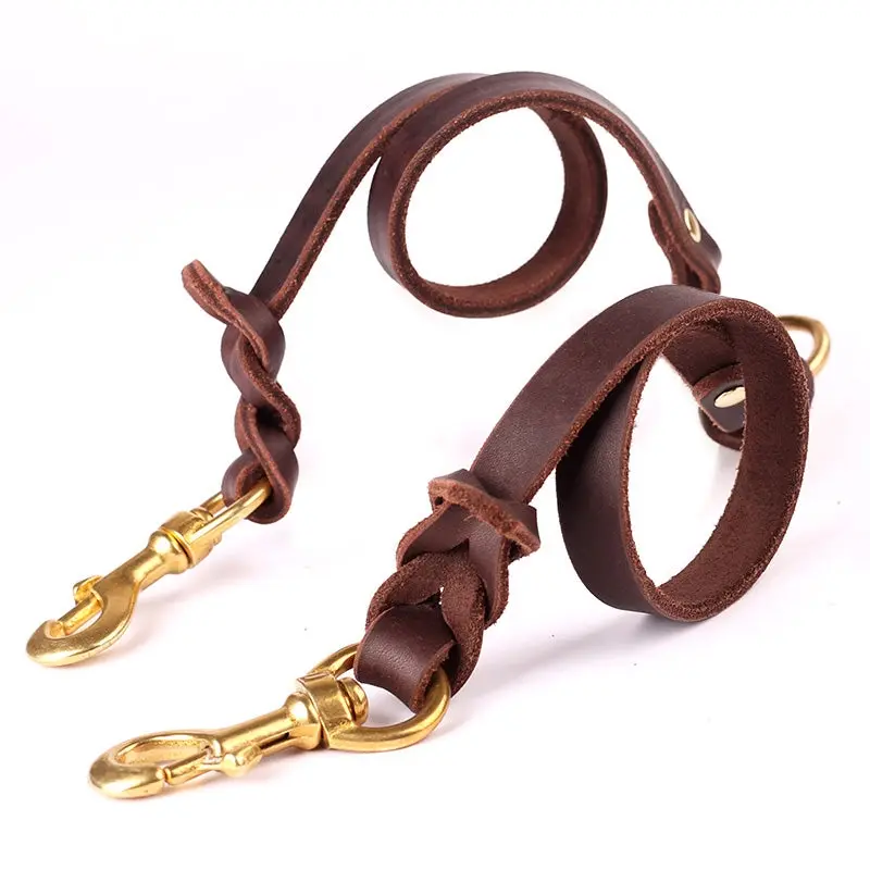 Top Quality Handmade Genuine Leather DOUBLE Dog Leash Leads 50cm Long - Pets