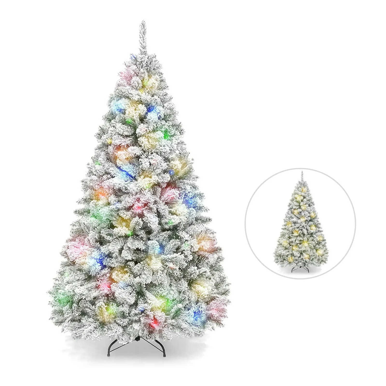 Christmas Tree With LED 2.1m Xmas Trees Snow Flocked Artificial Decorations - Home & Garden