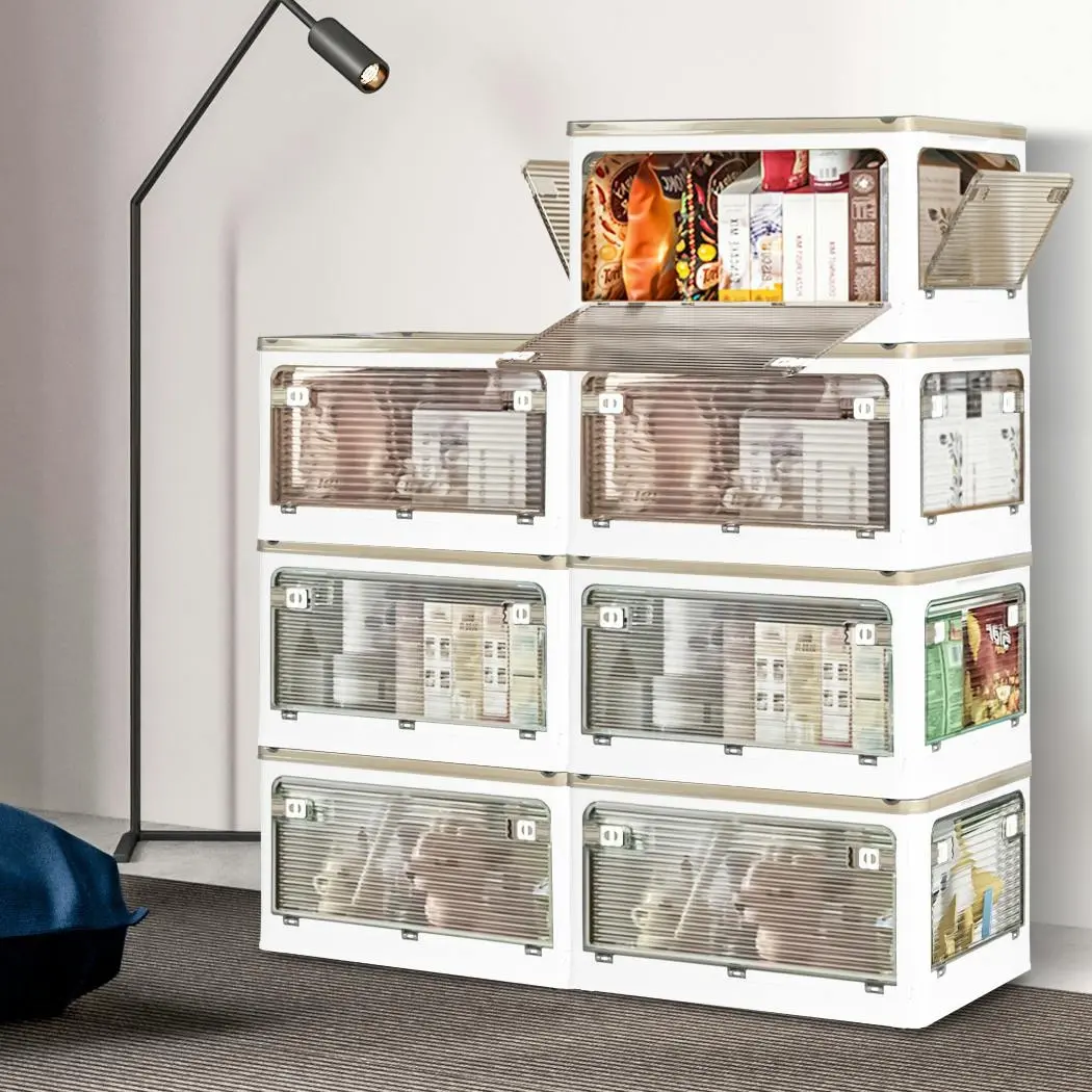 Stackable Storage Containers Lid Clothes Organiser Box 5 Side Open Foldable 28L - Home & Garden