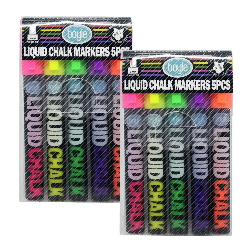 2x 5pc Boyle Kids/Child Liquid Chalk Writing/Drawing Craft Markers Fluorescent - Office