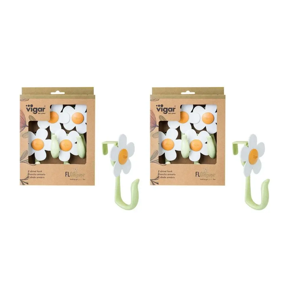 2x 4pc Vigar 13cm Florganic Cabinet/Door Hook Set Kitchen/Bathroom Organiser - Home & Garden