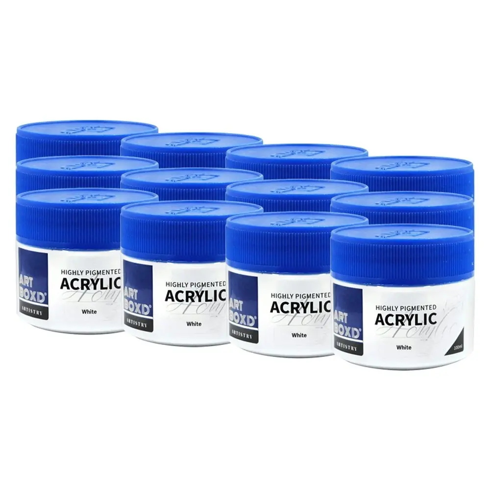12x Art Boxd 100ml Premium Acrylic Artists Art/Craft Paint High Pigmented White - Hobbies